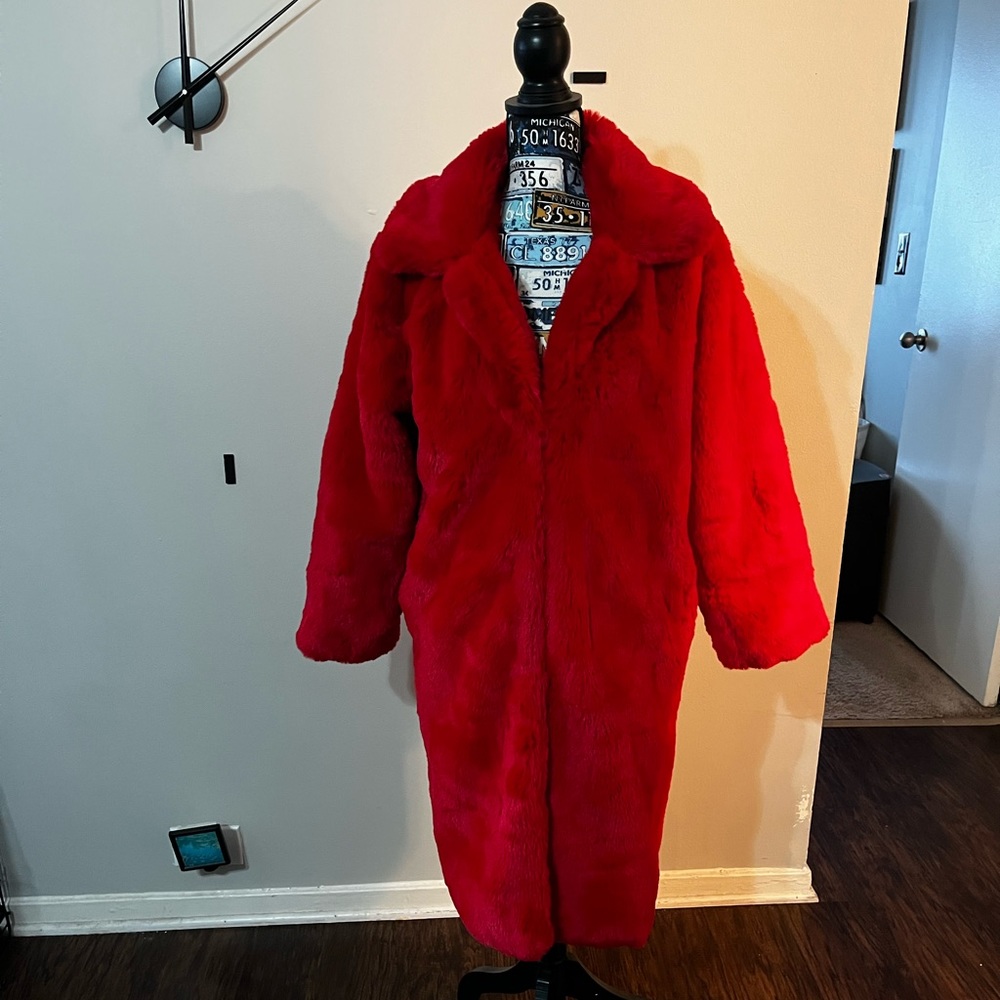 Azalea Wang Red Faux Fur Jacket Coat Womens Sz M